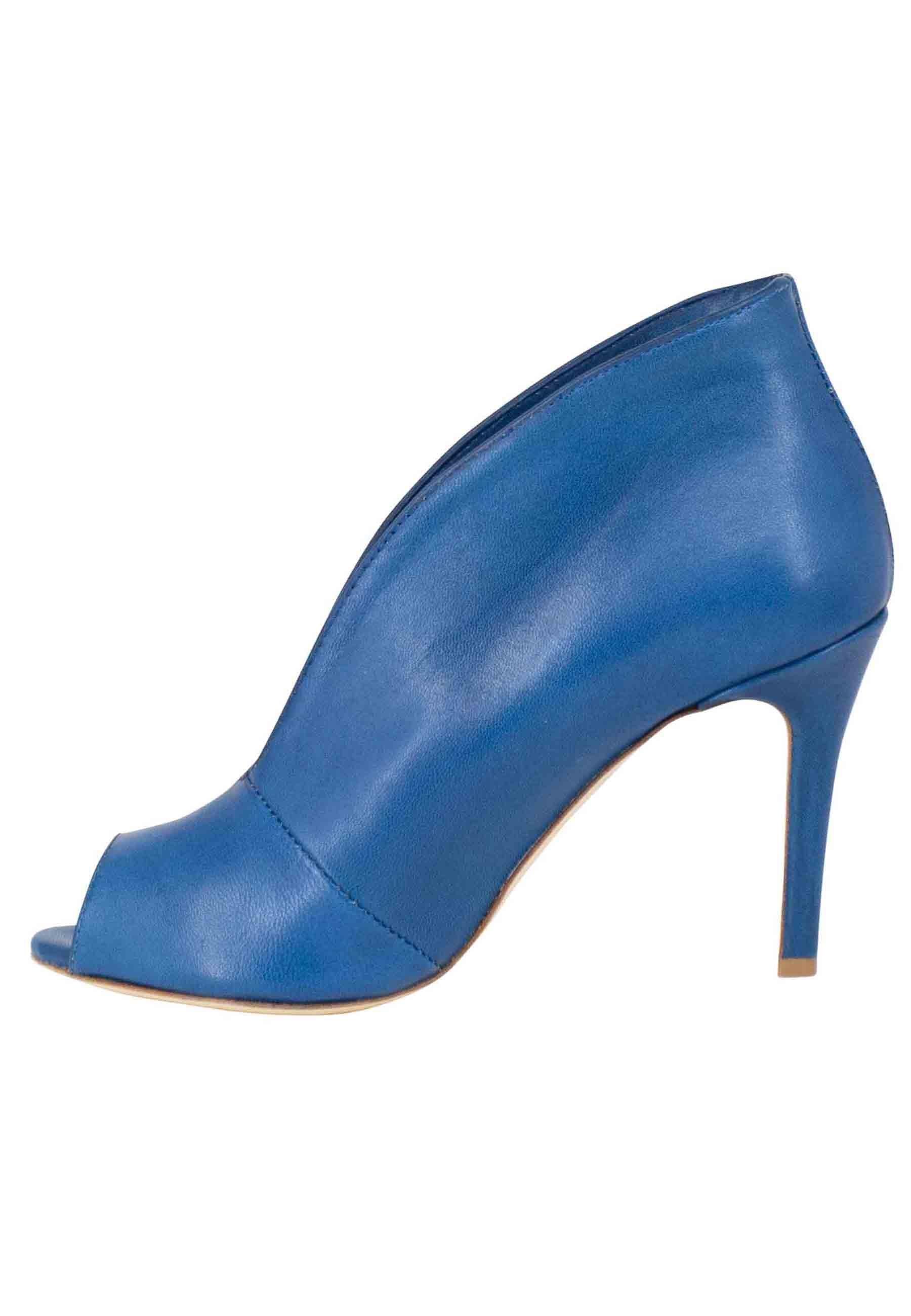 Stivaletti open toe donna in pelle blu denim tacco alto SP8004 002 L'Arianna 
