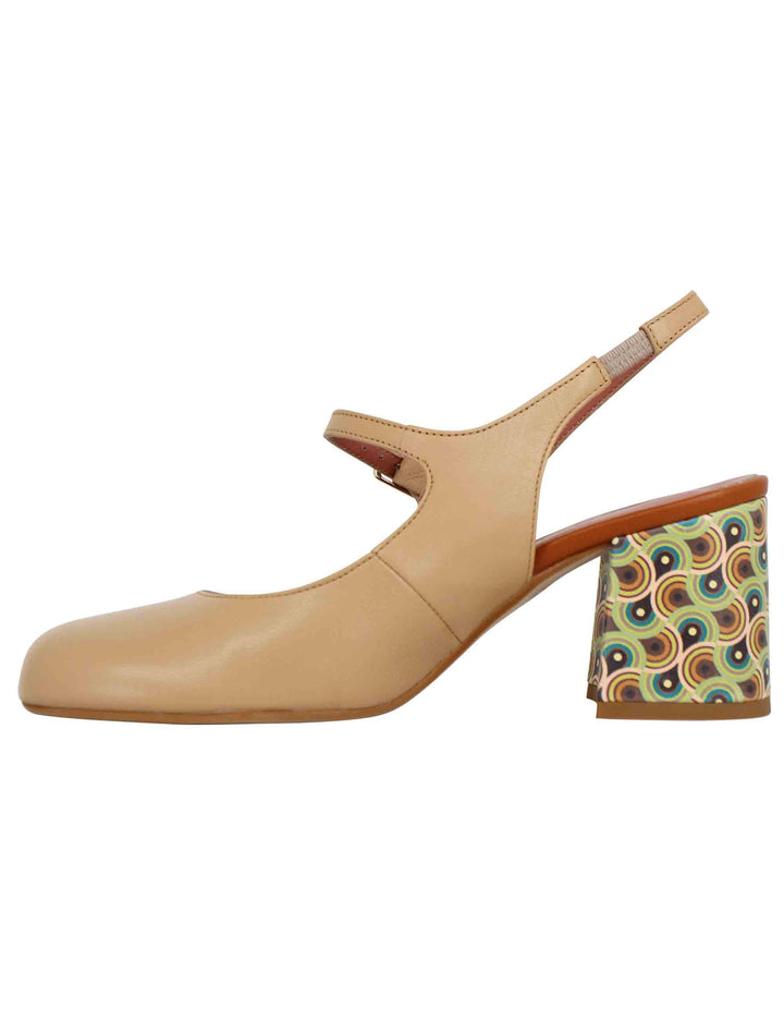 Decollete sligback donna in pelle beige con punta tonda 5118 040 Les Venues 