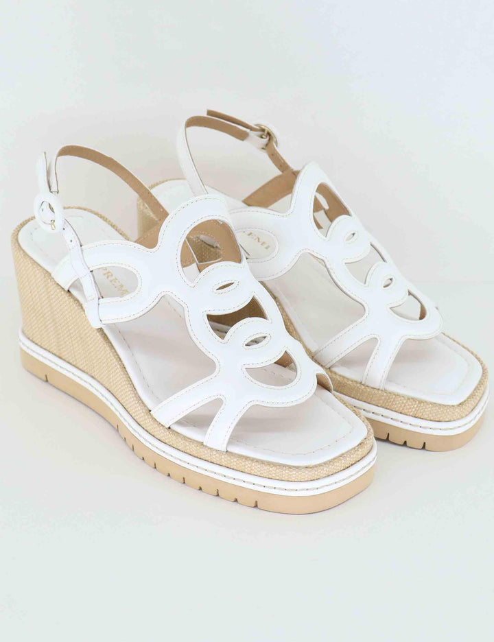 Sandali donna in pelle bianca con zeppa alta in rafia BL5403X 100 Bruno Premi 