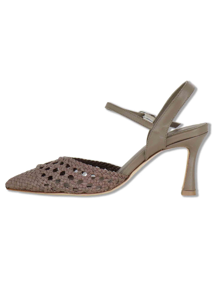 Sandali donna in pelle taupe con punta chiusa e cinturino alla caviglia CH2659/RT 032 L'Arianna 