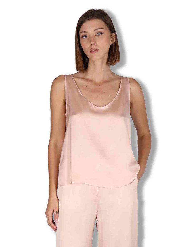 Top donna Shiny Cady in satin rosa svasato con scollo posteriore JP556950631 32001 Maliparmi 