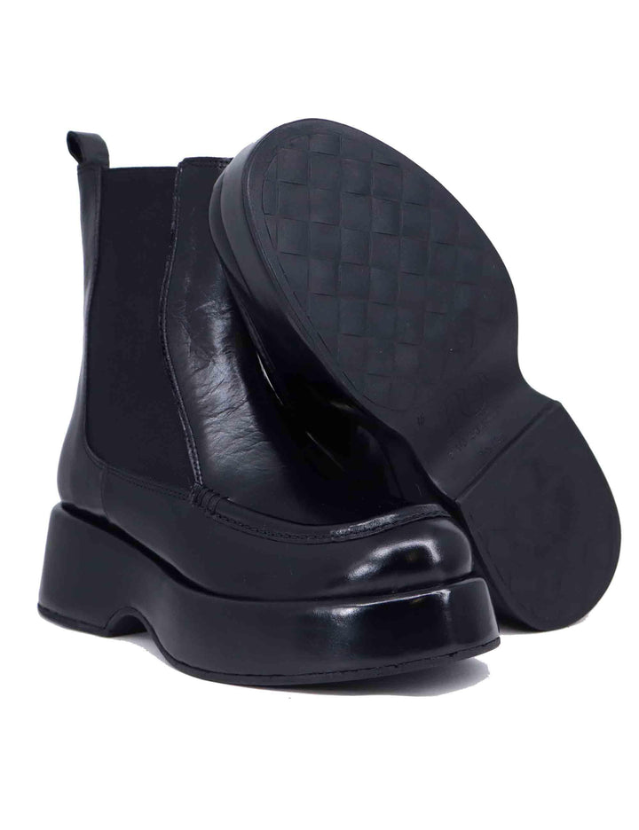 Stivaletti beatles donna in pelle nera con zeppa bassa 11024.003 09 Pons Quintana 