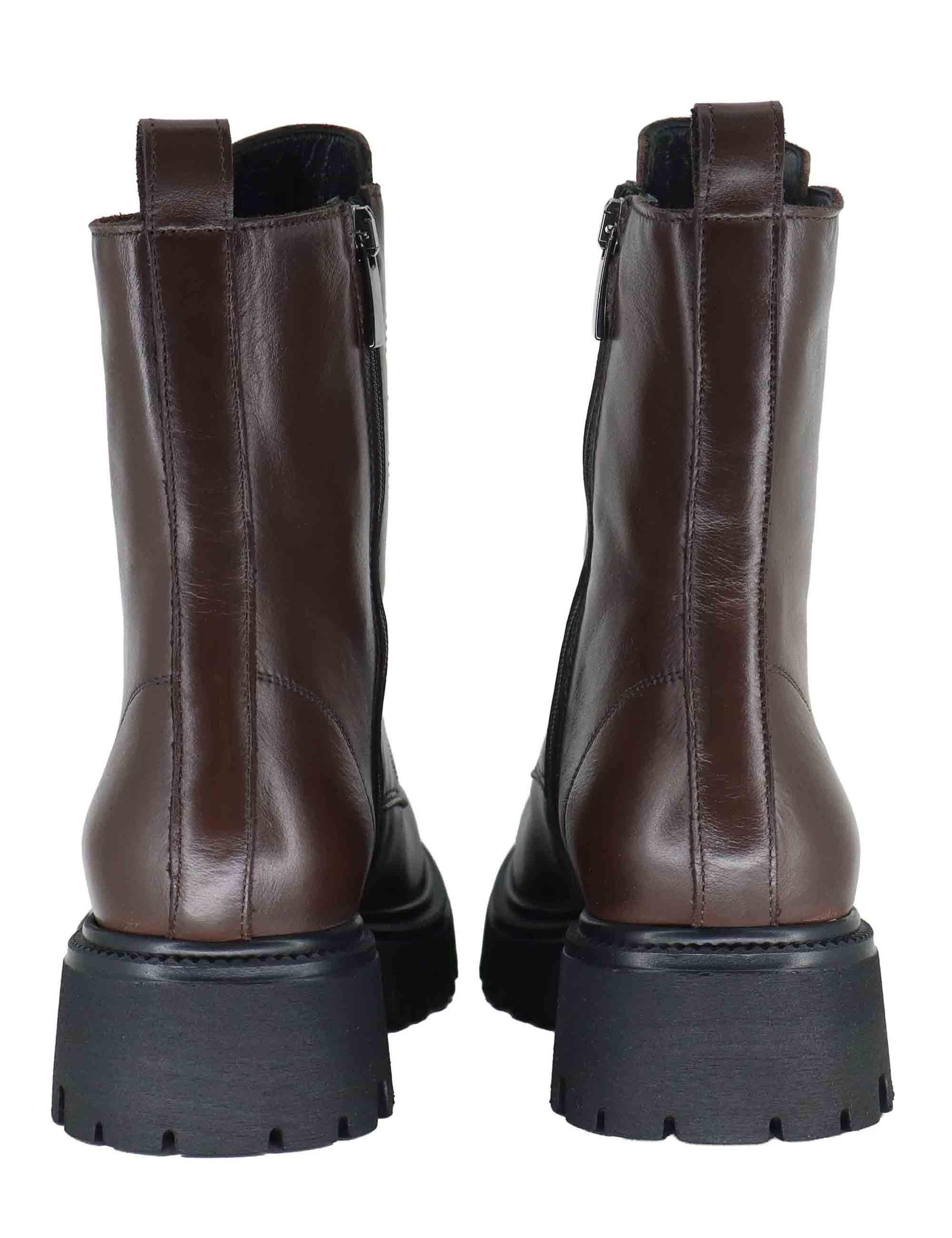 Stivaletti anfibi donna in pelle marrone con elastici e suola carrarmato GAIA 13 014 Tattoo 