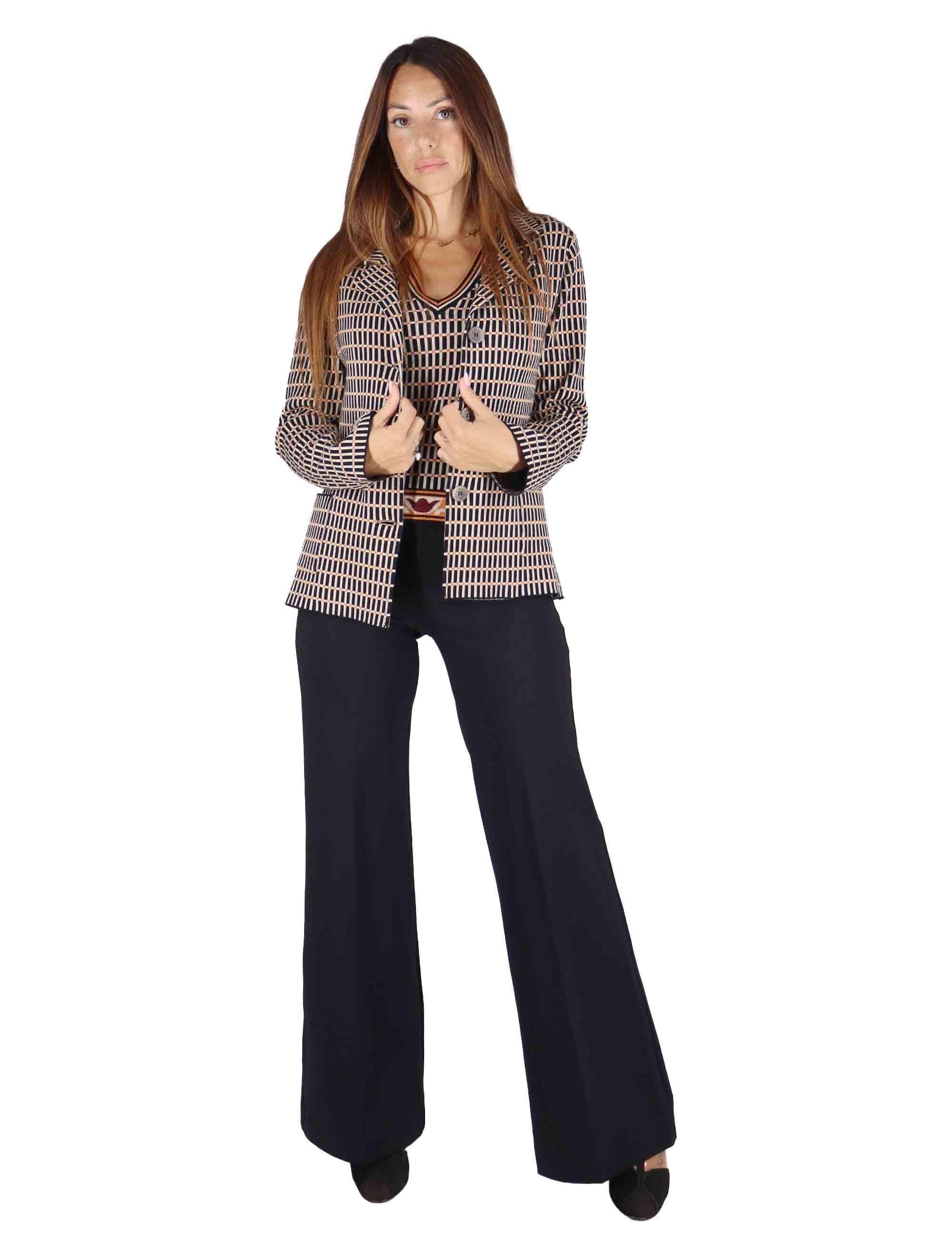 Giacche donna in tessuto naturale nero a fantasia 3 bottoni JABCR0025-G079 9999 Justmine 