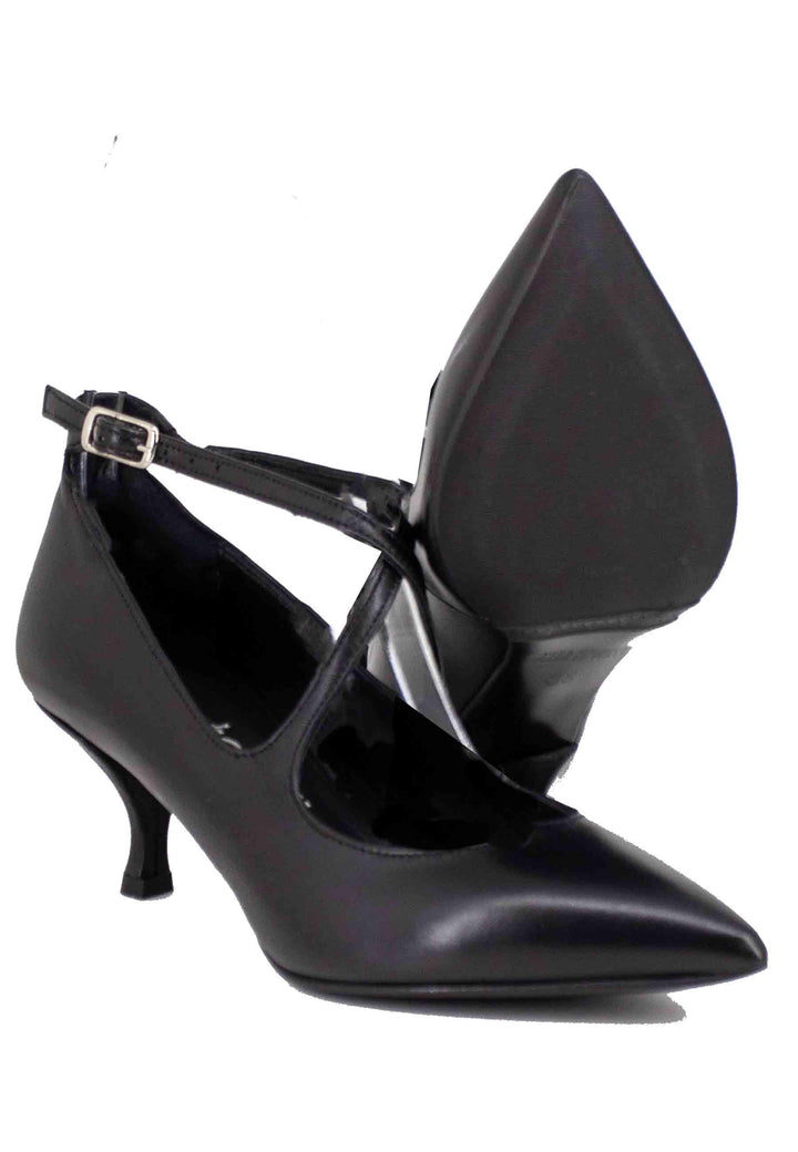 Decollete donna in pelle nera con doppio cinturino SP710 001 Spatarella 