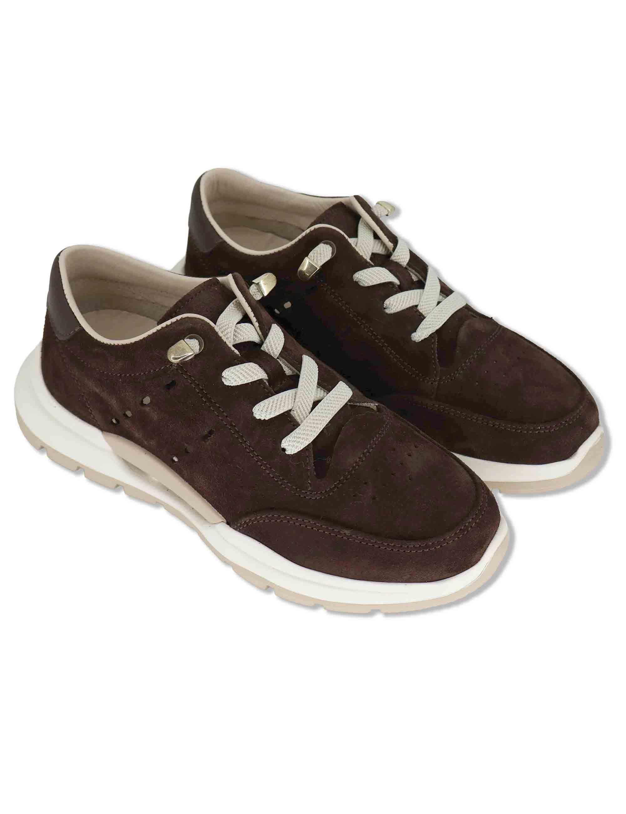 Sneakers donna in camoscio marrone con suola in gomma ammortizzata SP60041 014 Spatarella 