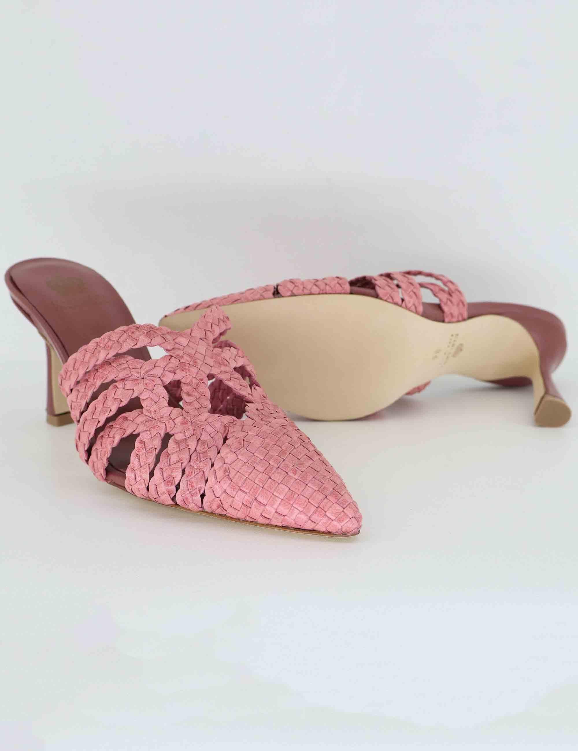 Mule donna in pelle intreciata rosa con tacco alto CH2500/RT 066 L'Arianna 