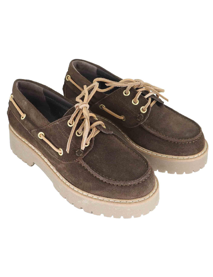 Stringate donna in crosta marrone con suola carrarmato SP20 014 Spatarella 