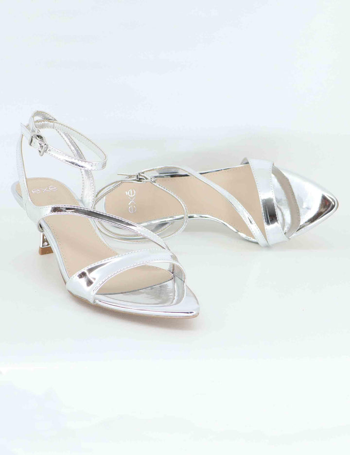 Sandali donna in tessuto laminato argento tacco in metallo U47000883U48 731-22 Exe 