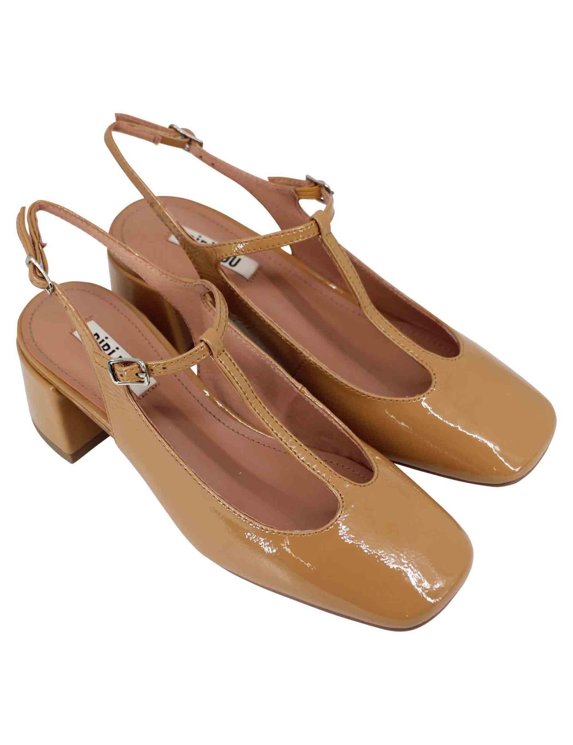 Decollete slingback donna in vernice cammello con doppio cinturino Mignon 683Z21VK 025 Bibi Lou 
