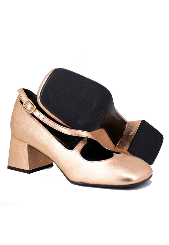 Décolleté donna in pelle laminata salmone con doppio cinturino e punta quadra SR550 015 Spatarella 