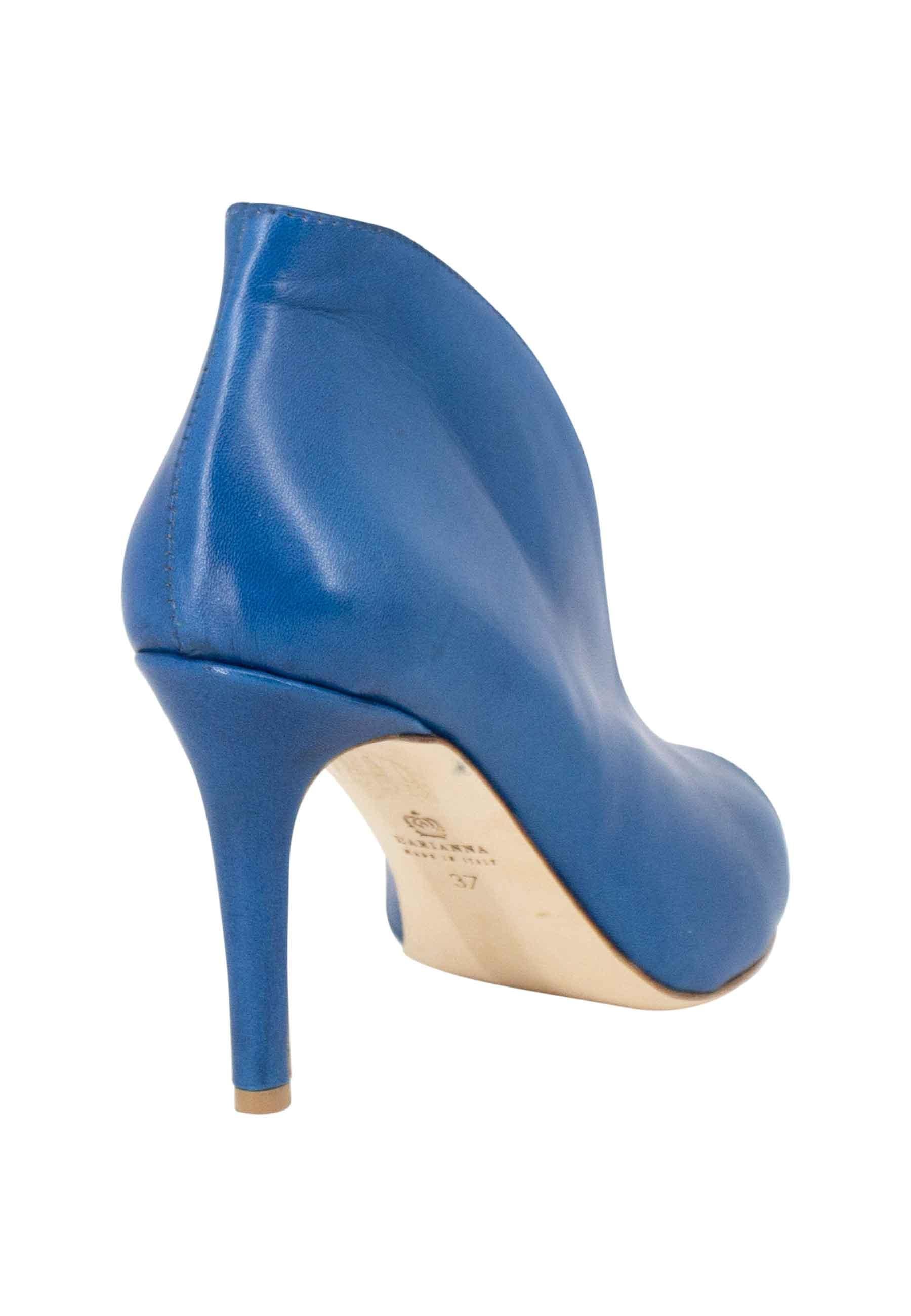Stivaletti open toe donna in pelle blu denim tacco alto SP8004 002 L'Arianna 