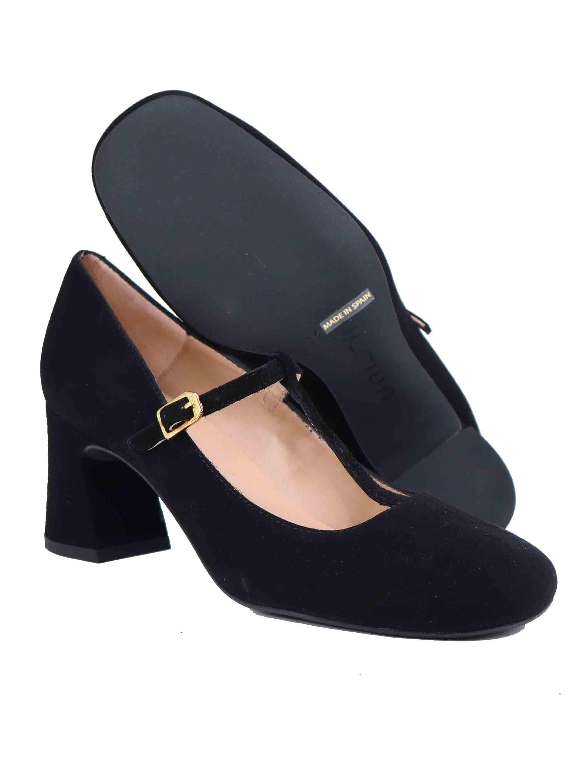 Mary Jane donna in camoscio nero tacco alto MAZON KS BLACK Unisa 