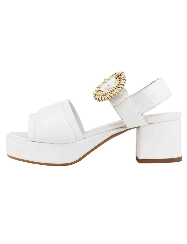 Sandali donna in pelle bianca con fibbia rivestita e tacco e plateau SP887 100 Spatarella 