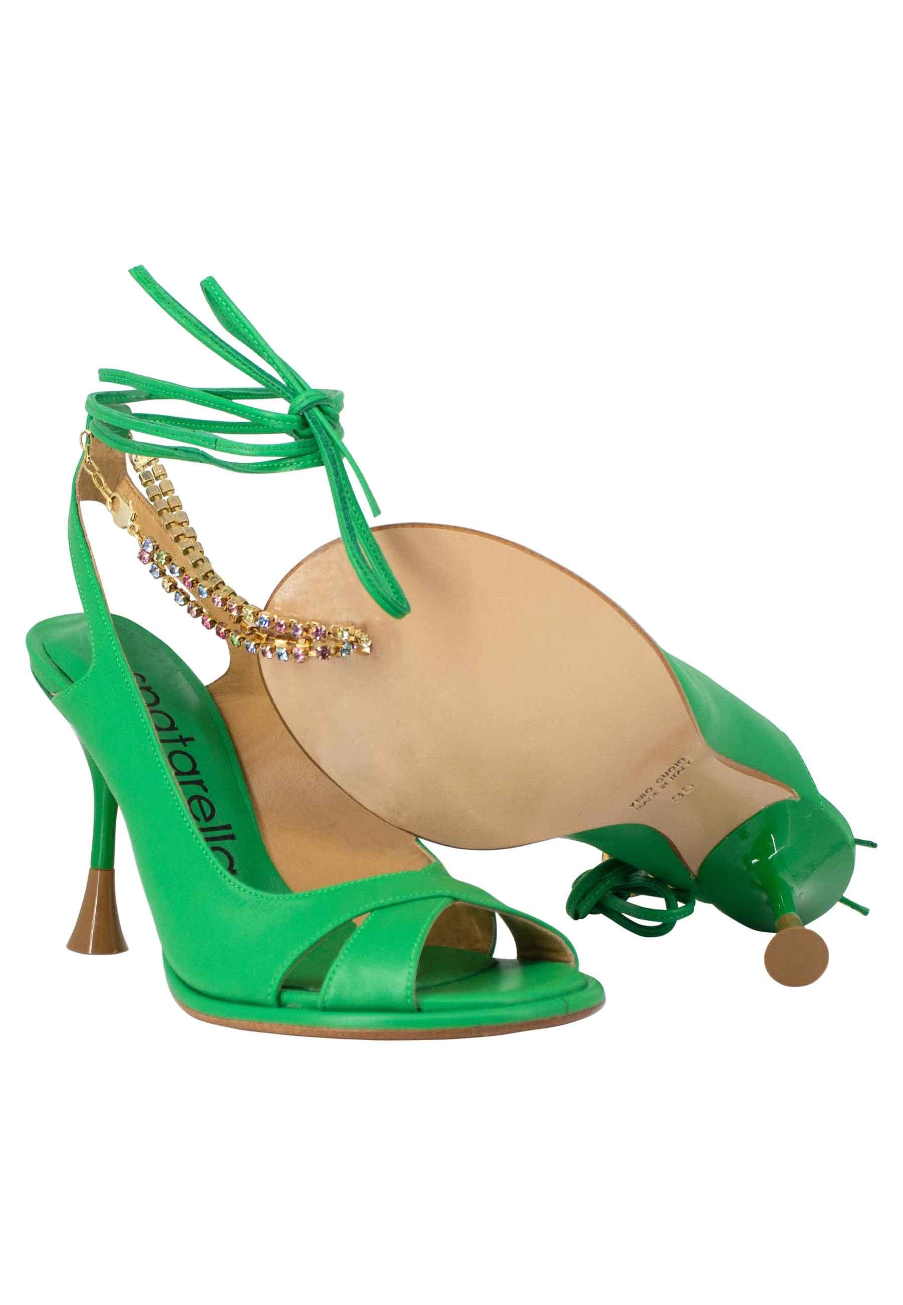 Sandali donna in pelle verde con tacco alto e cavigliera gioiello SP662 005 Spatarella 