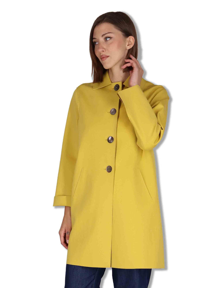 Spolverino donna in tessuto giallo monopetto con bottoni in osso 50260003 091 Ewooluzione 