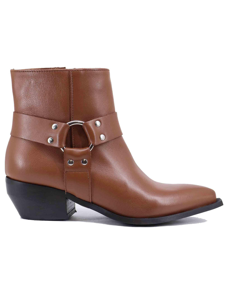 Texani donna in pelle cuoio con borchie argento ELENA 50 014 Spatarella 