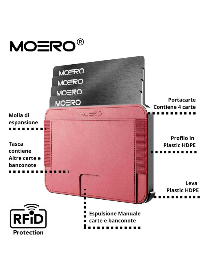 Portafogli in pelle rossa con calamita M2 HDPE RED Moero 