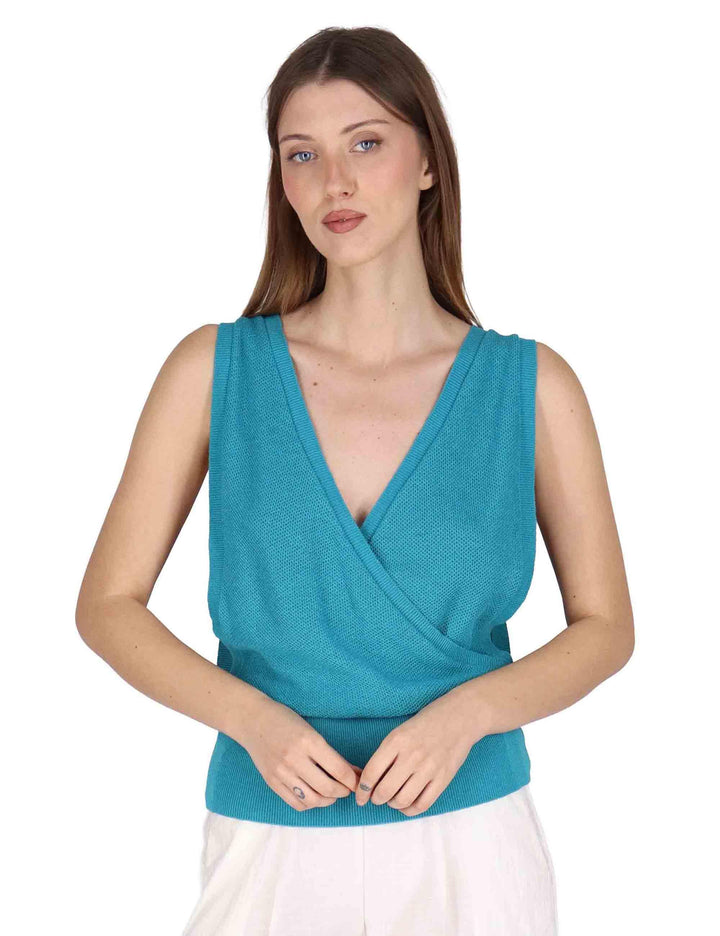 Top donna Wrap-Style Vest in cotone turchese incrociato JABKN0001-G090-1234 6005 Justmine 