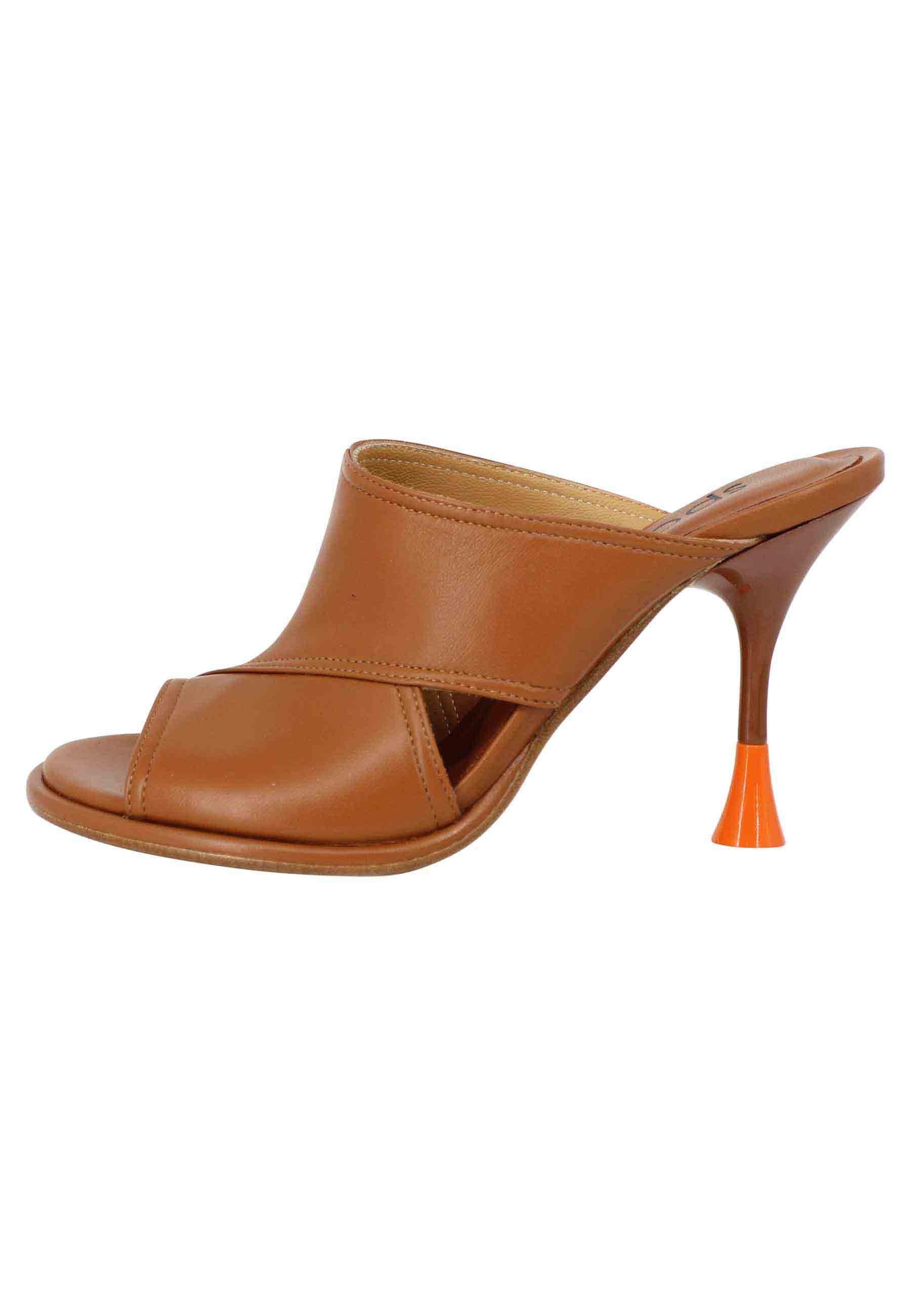 Sandali donna in pelle cuoio con tacco alto e punta tonda SP659 014 Spatarella 