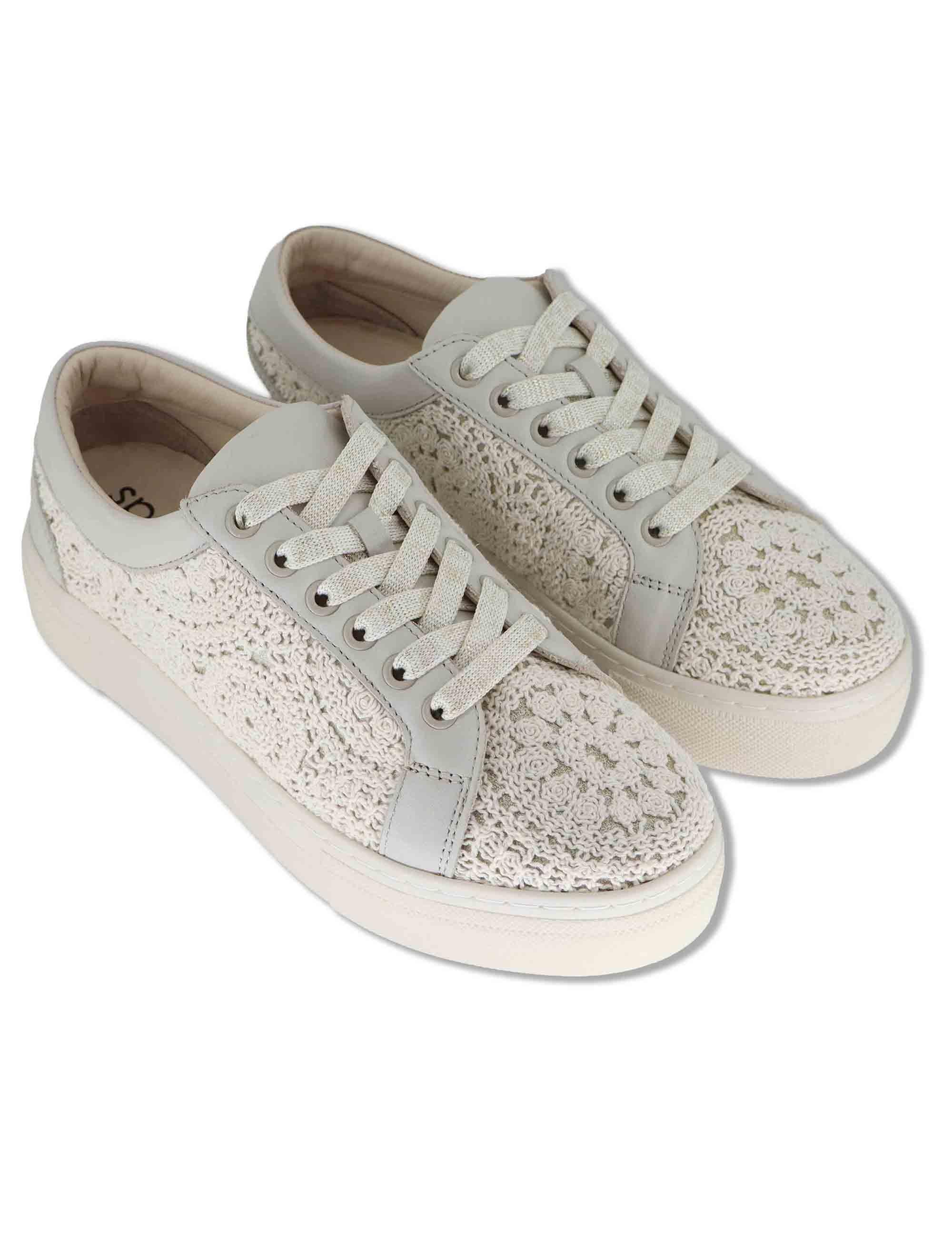 Sneakers donna in rafia off white e pelle con suola in gomma SP60038 016 Spatarella 