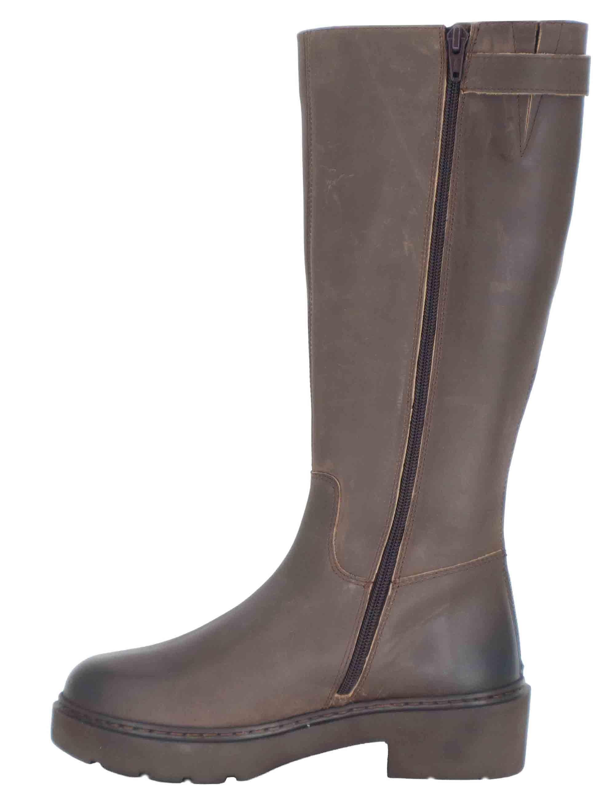 Stivali donna in pelle testa di moro con tacco basso in gomma JALE AF WENGUE Unisa 