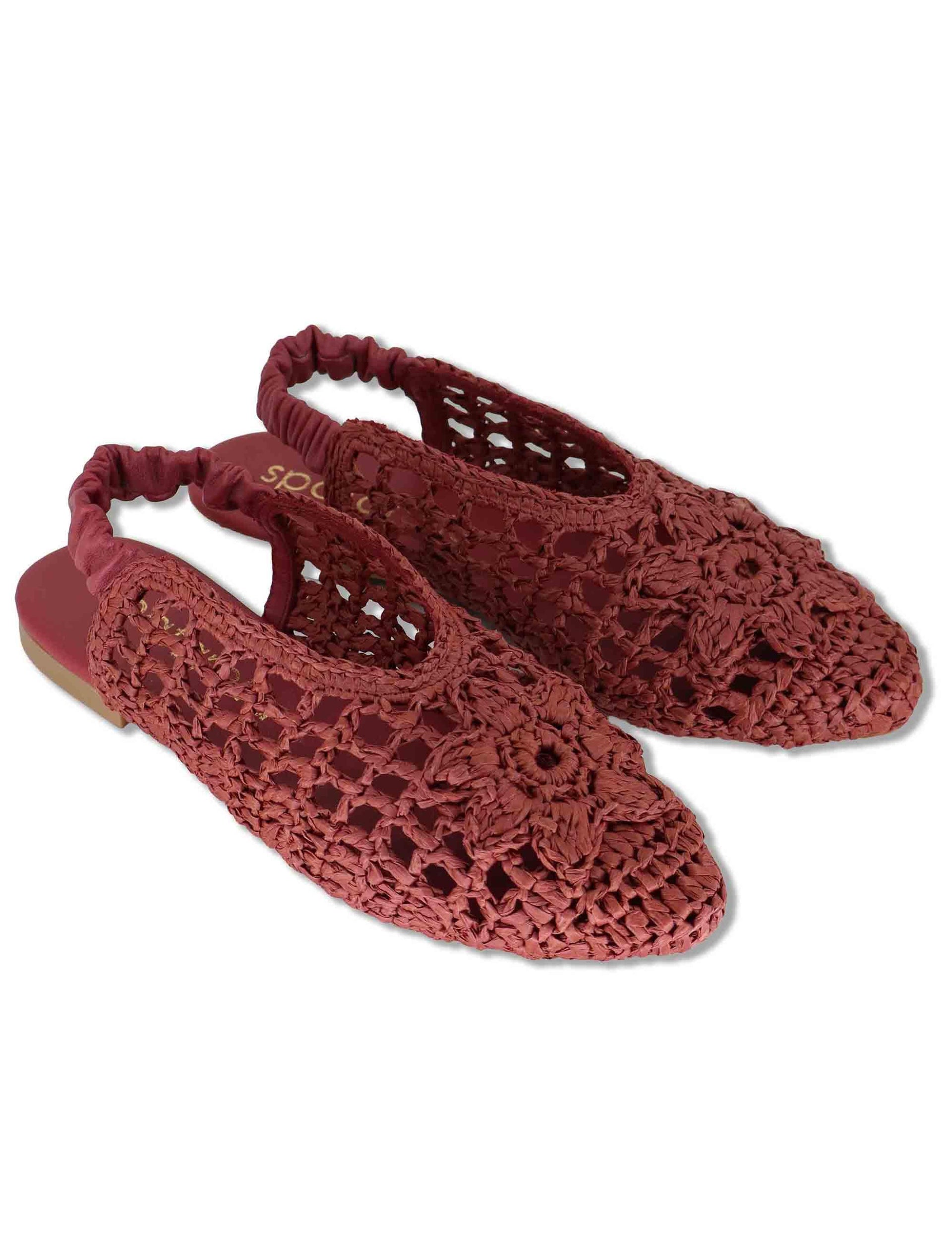 Sligback donna in rafia rossa con cinturino posteriore in pelle e tacco basso SP251425 016 Spatarella 