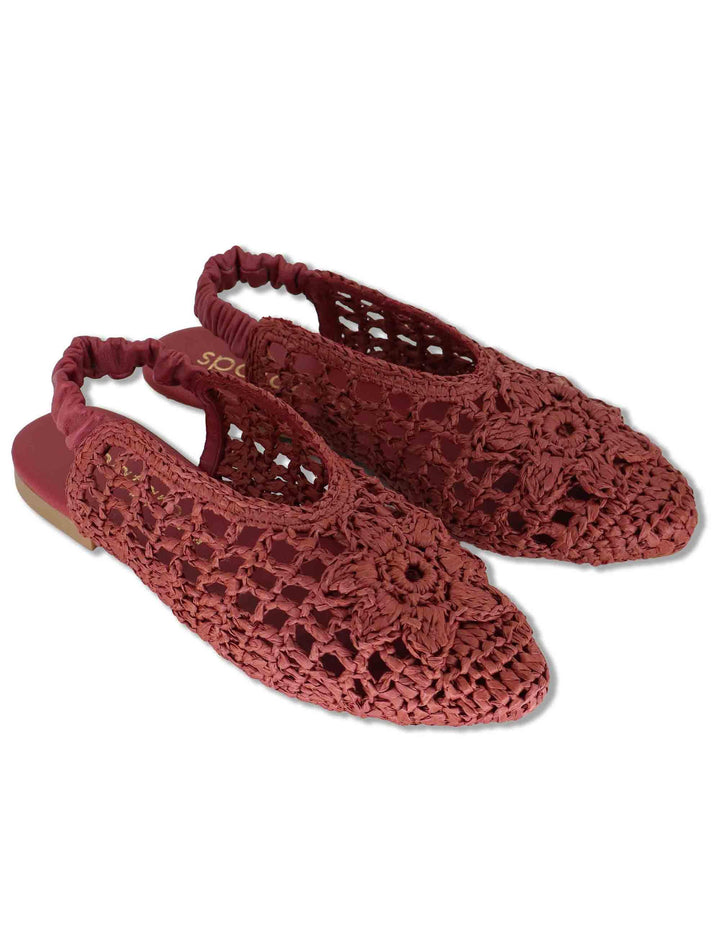 Sligback donna in rafia rossa con cinturino posteriore in pelle e tacco basso SP251425 016 Spatarella 