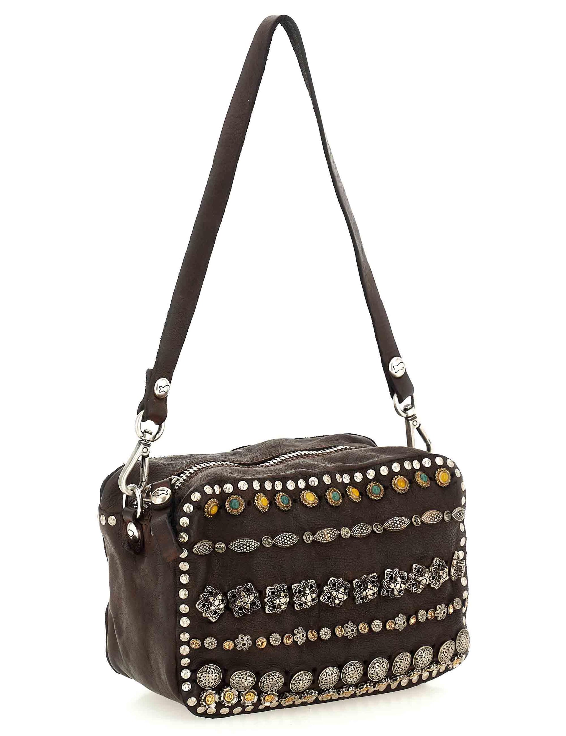 Borse donna Kate in pelle marrone con borchie e doppie tracolle C001080ND X2983 C1501 Campomaggi 