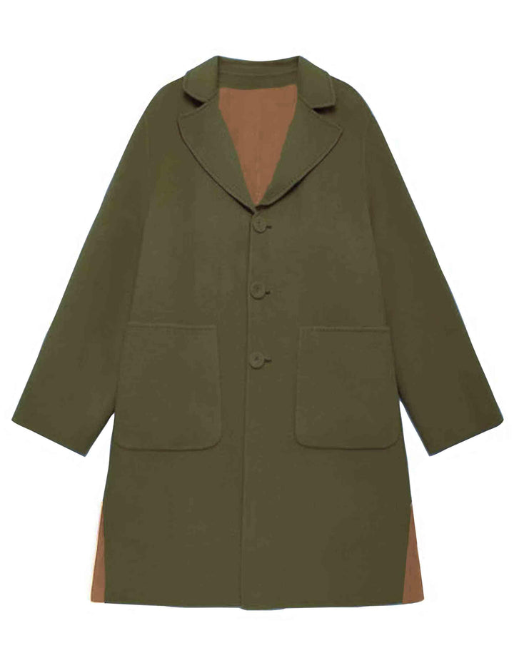 Cappotti donna reversibili Double Wool in lana marrone e verde JB539020276 40B60 Maliparmi 