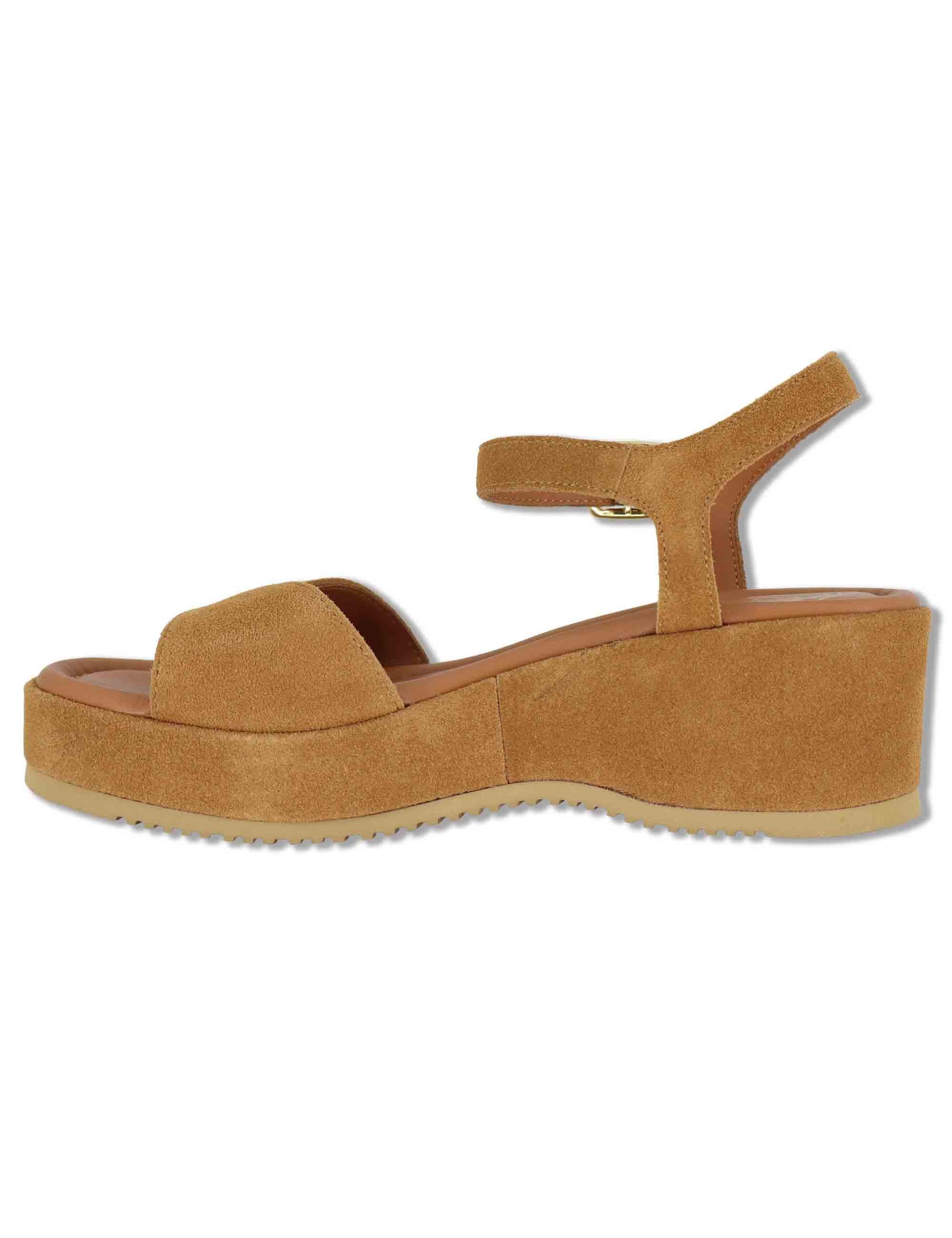 Sandali donna in camsocio cuoio con cinturino alla caviglia e zeppa media KEDAR BS NEWCUOIO Unisa 