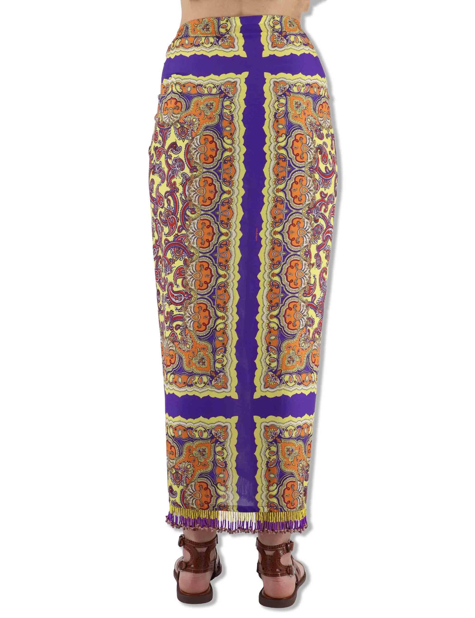 Gonne donna Sunset Paisley in viscosa naturale stampata gialla con spacco JG666550662 B7010 Maliparmi 