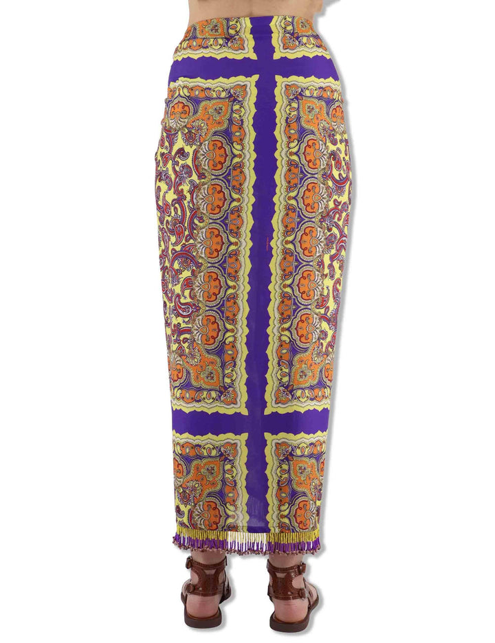 Gonne donna Sunset Paisley in viscosa naturale stampata gialla con spacco JG666550662 B7010 Maliparmi 