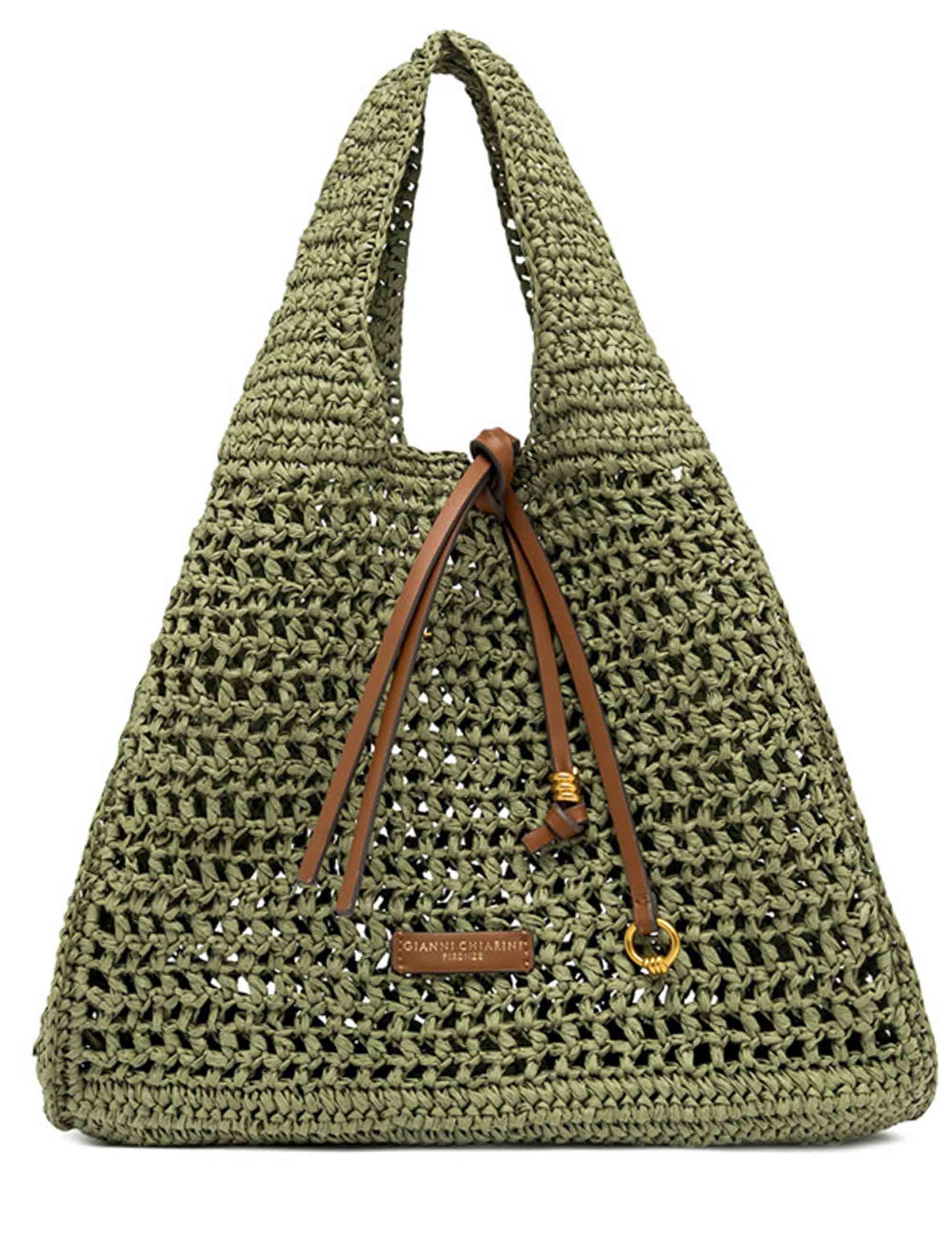 Borse donna Nefeli in rafia verde con chiusura cordoncino BS11953 COMM STR-CRCH 11730 Gianni Chiarini 