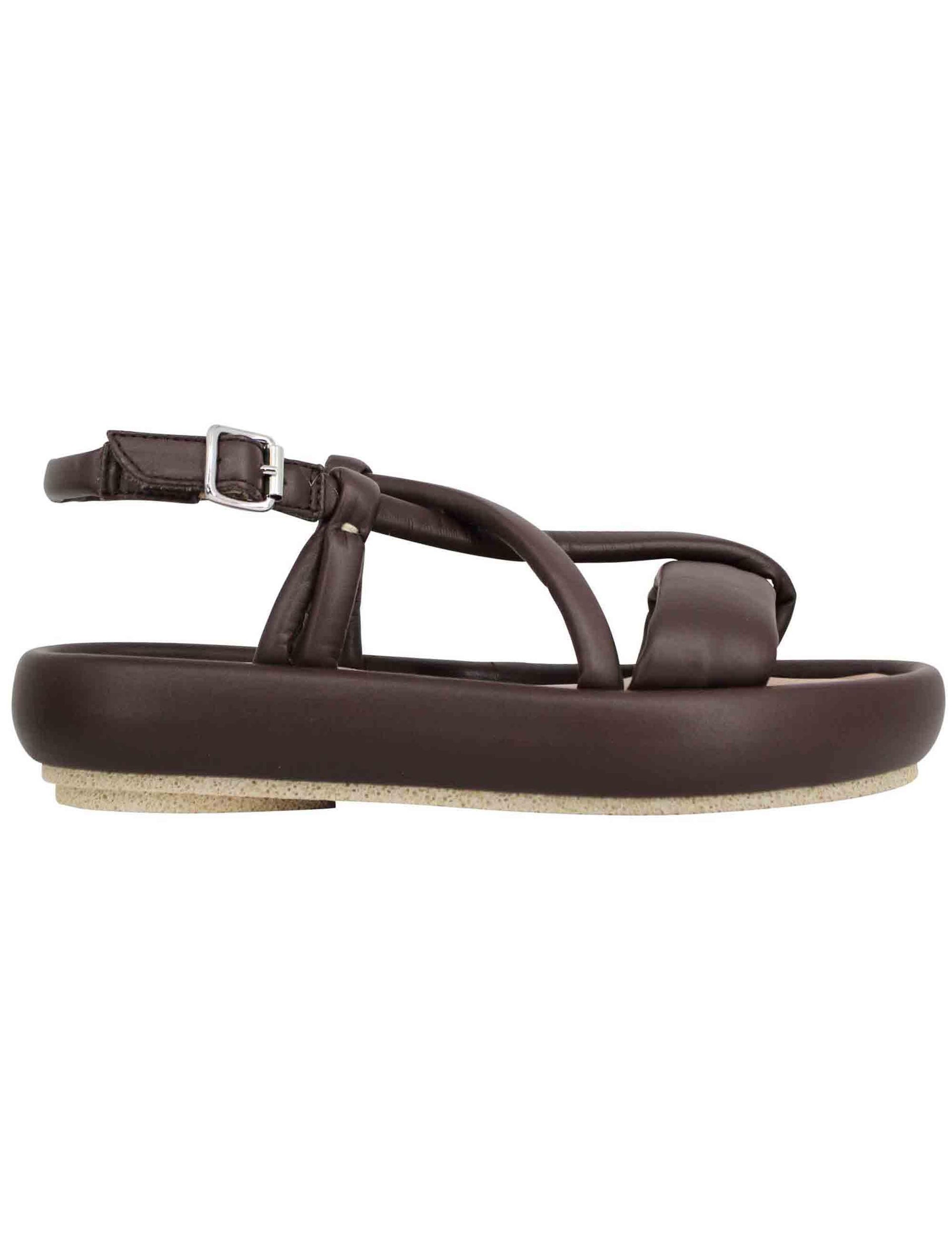 Sandali infradito slingback donna in pelle testa di moro con zeppa bassa BASU 013 Patrizia Bonfanti 