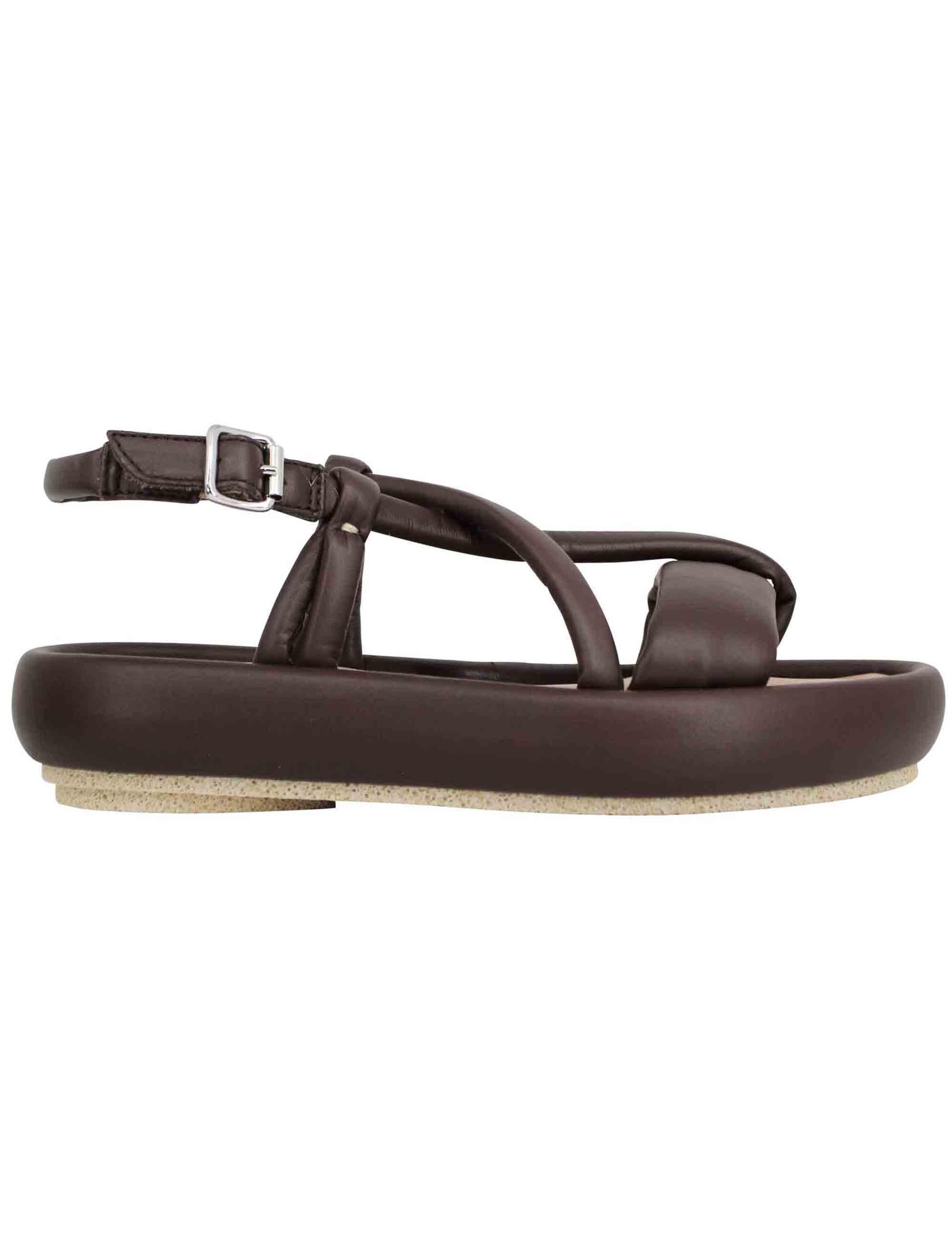 Sandali infradito slingback donna in pelle testa di moro con zeppa bassa BASU 013 Patrizia Bonfanti 