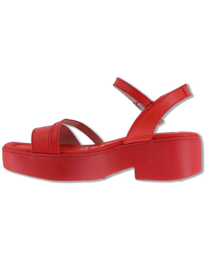 Sandali donna in pelle rossa con cinturino alla caviglia e zeppa in gomma B-1001 025 Wonders 