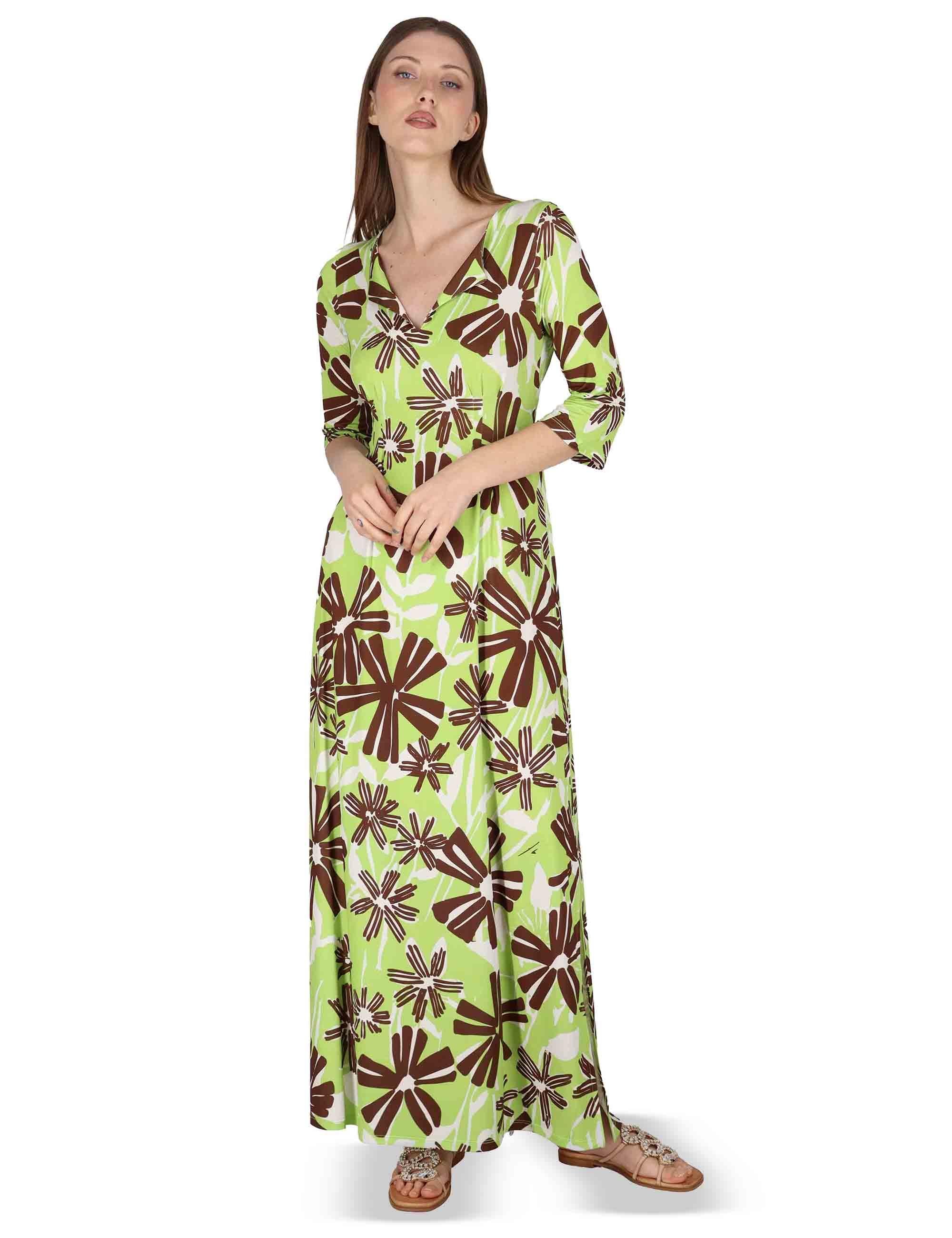 Abiti donna Long Kaftan in jersey stampa floreal verde JFAAB0001-E2637-1244 7046 Justmine 