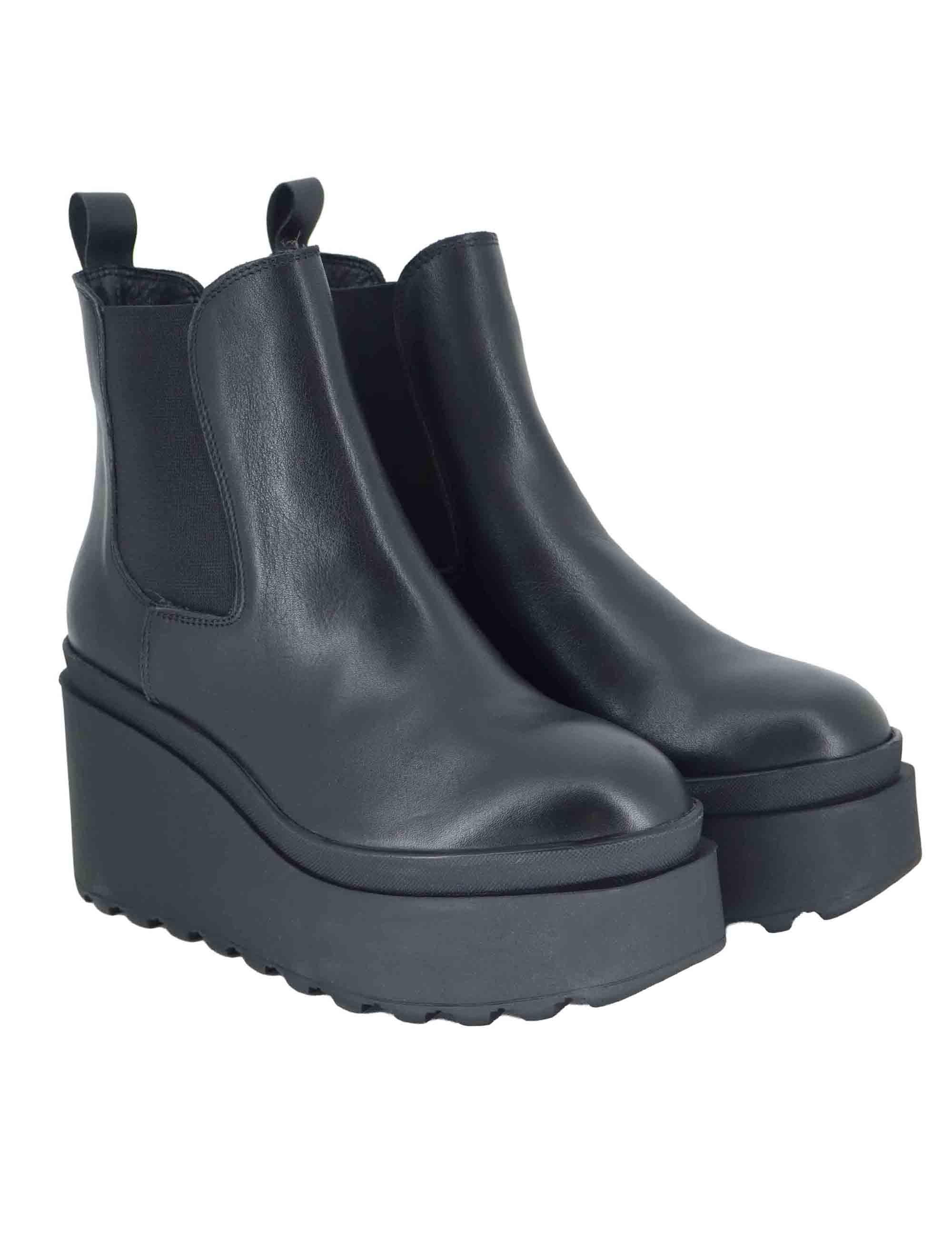 Stivaletti beatles donna in pelle nera con zeppa alta in gomma JOLLY 8 001 Tattoo 