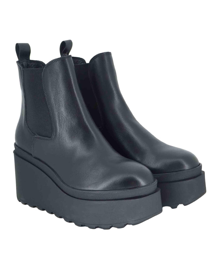 Stivaletti beatles donna in pelle nera con zeppa alta in gomma JOLLY 8 001 Tattoo 