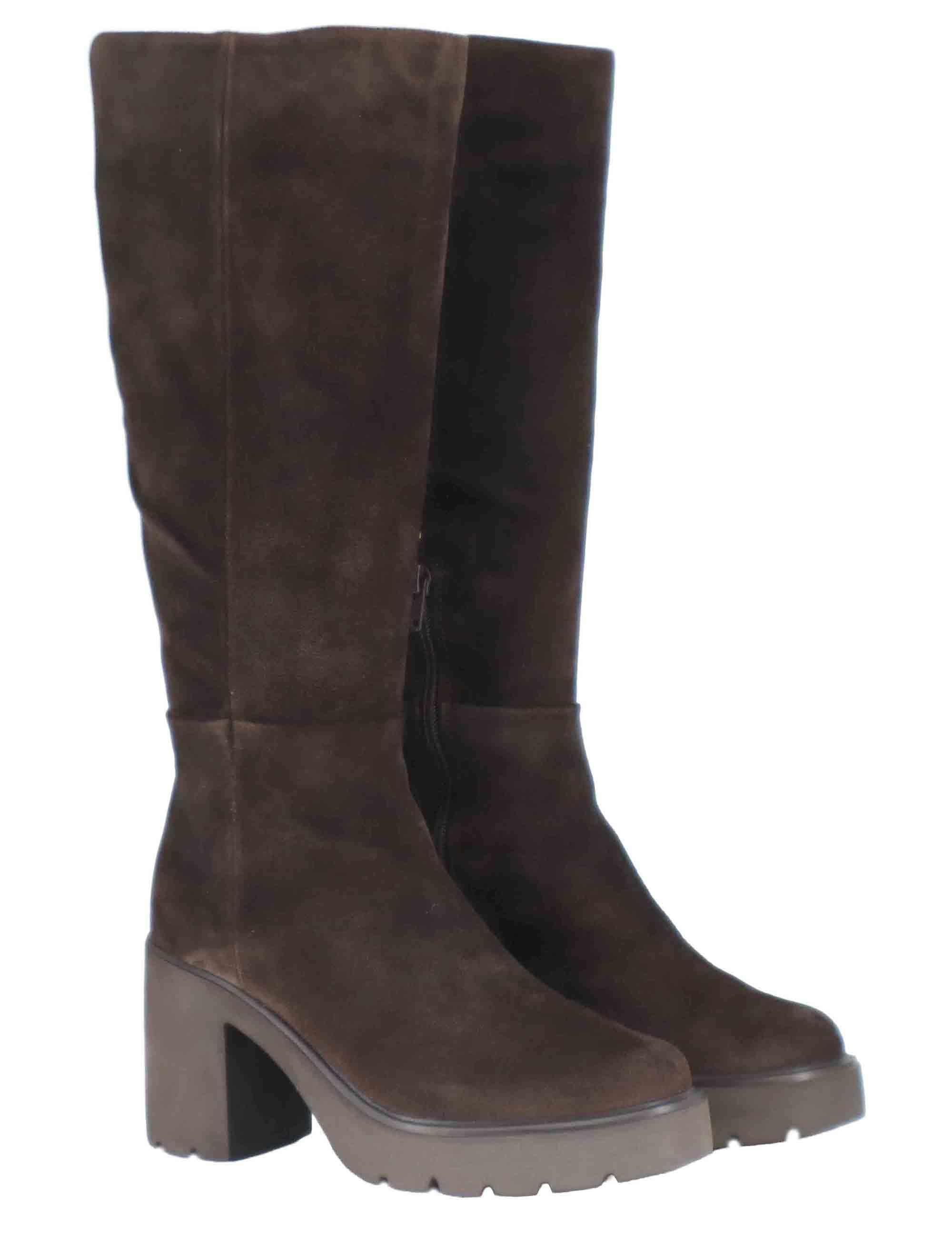Stivali donna in camoscio marrone con suola alta in gomma KAYLI BS BROWN Unisa 