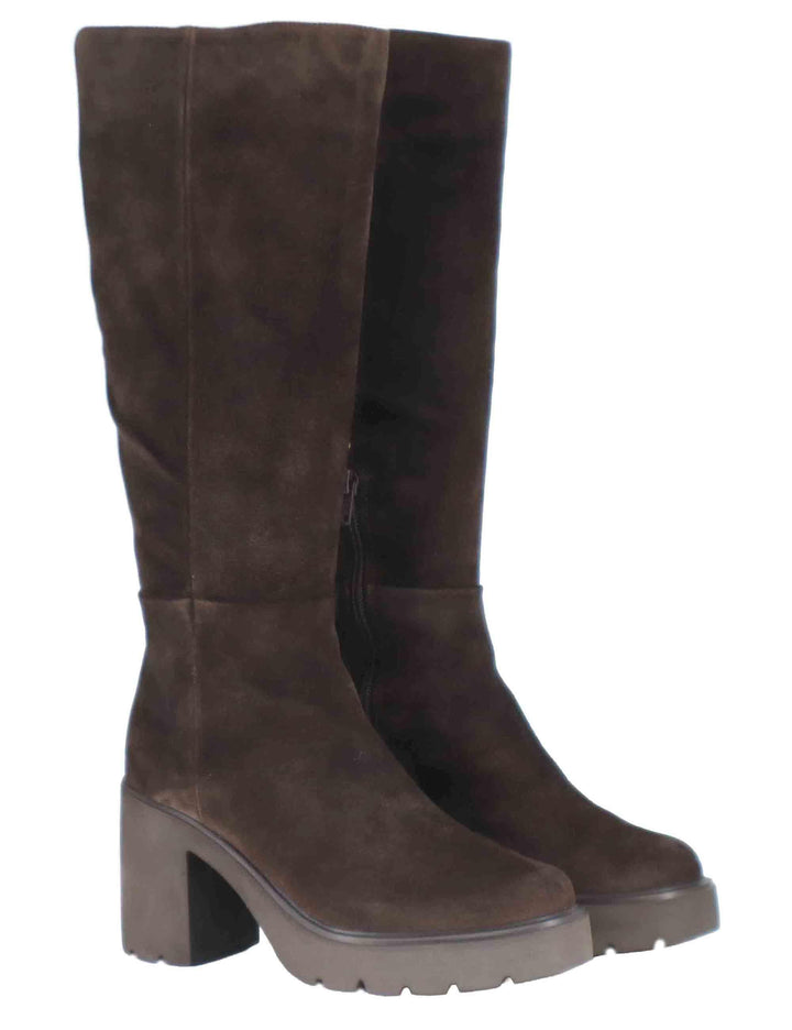 Stivali donna in camoscio marrone con suola alta in gomma KAYLI BS BROWN Unisa 