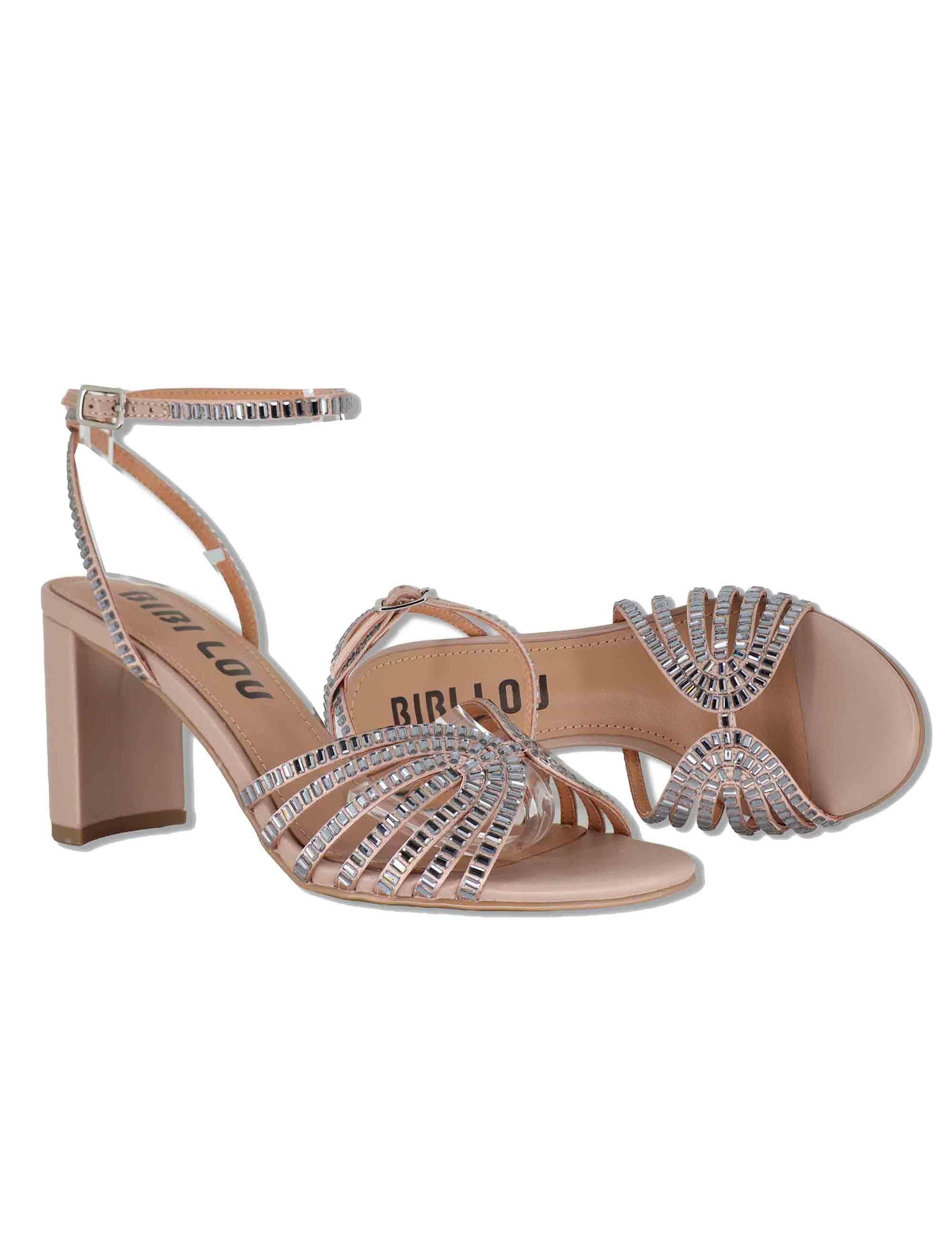 Sandali donna in pelle nude con strass tacco alto e cinturino alla caviglia 563Z75VK 47-NUDE Bibi Lou 