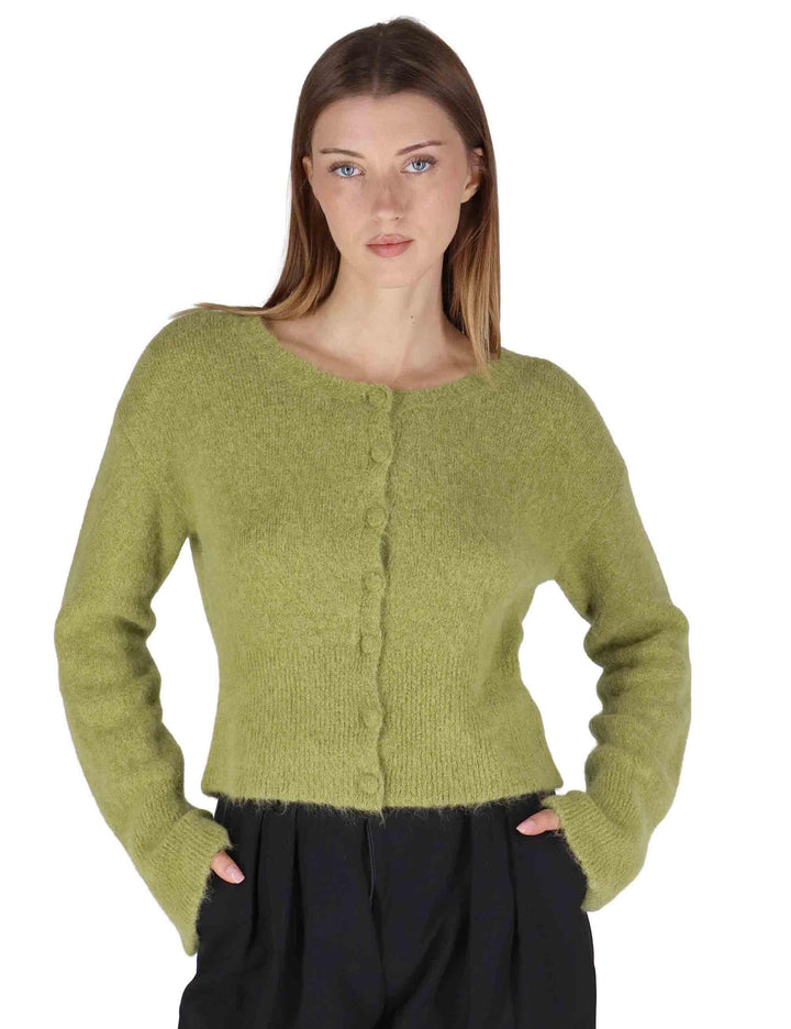 Cardigan donna in lana alpaca verde a girocollo con bottoni in tinta JABMF0025-G073 7013 Justmine 