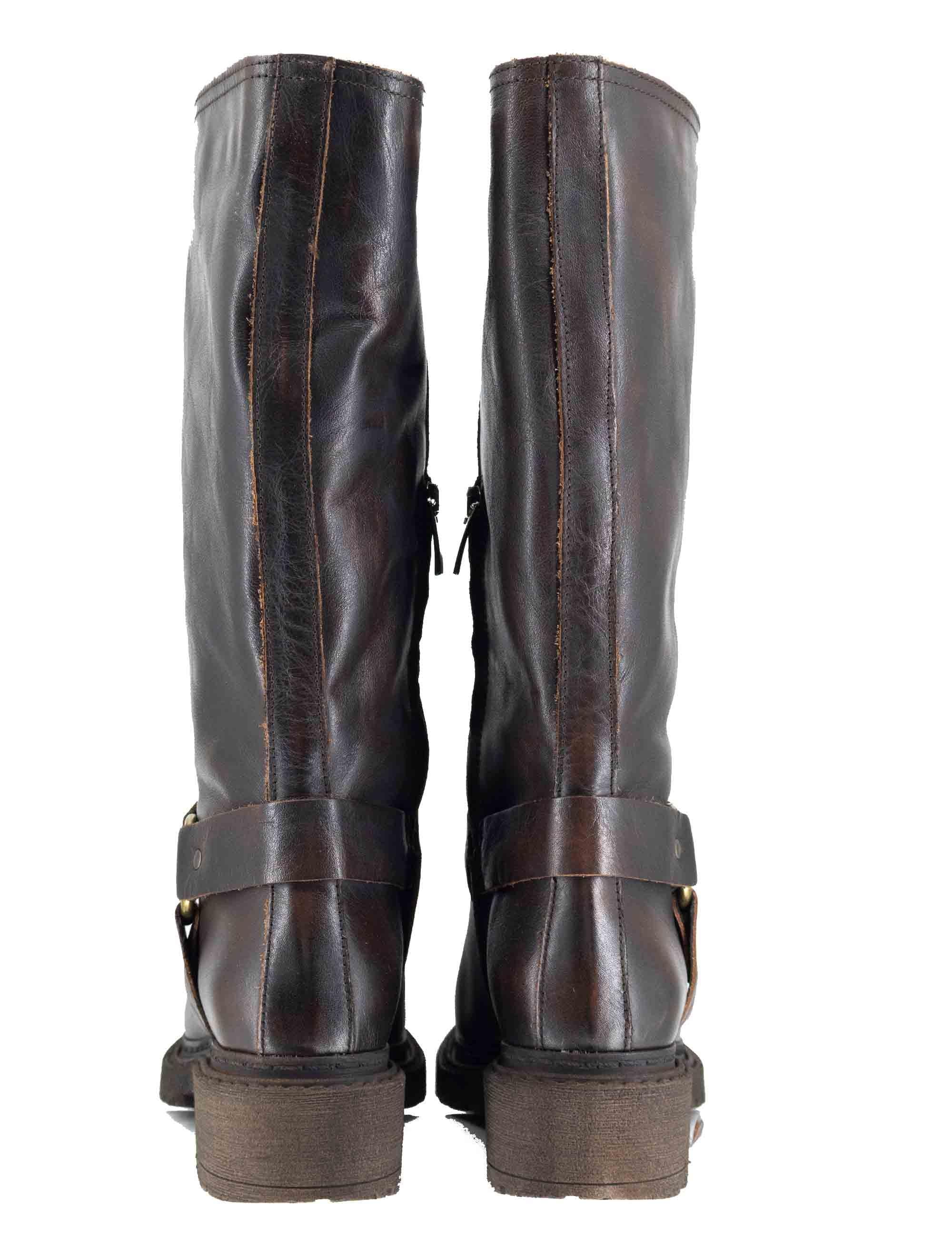 Stivali donna in pelle marrone con cinturone e suola in gomma SPMA644 014 Spatarella 