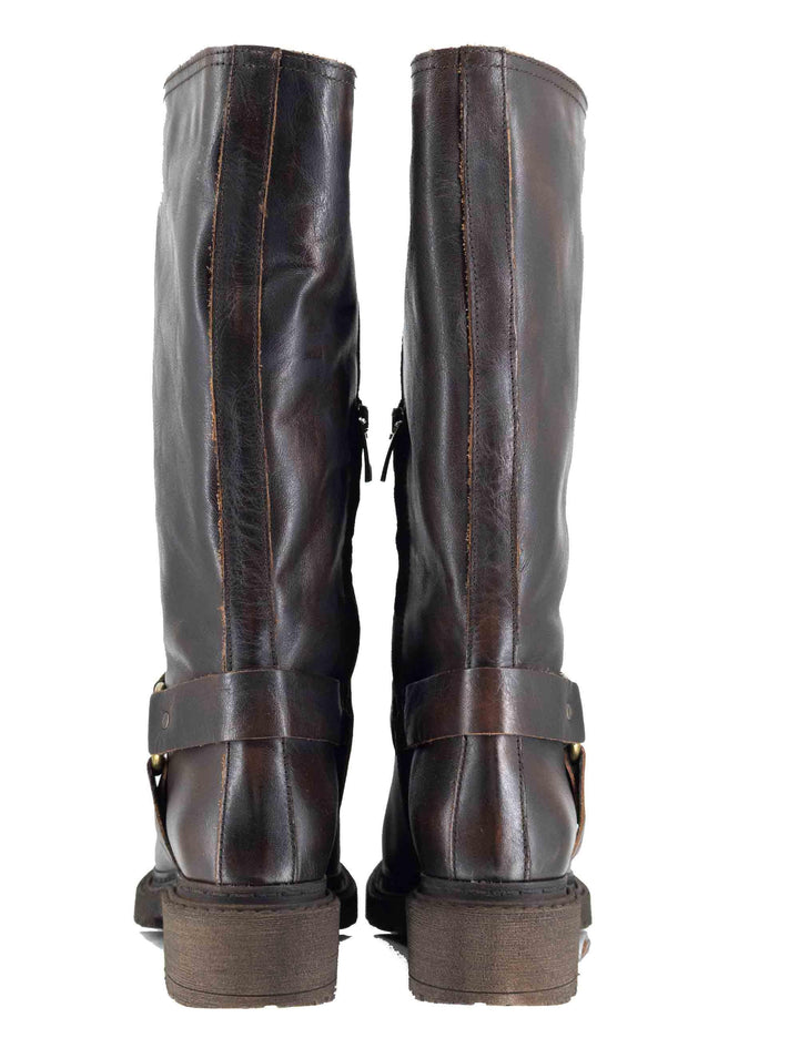 Stivali donna in pelle marrone con cinturone e suola in gomma SPMA644 014 Spatarella 