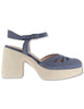 Women's Blue Leather Ankle Strap Sandals H-4991 002