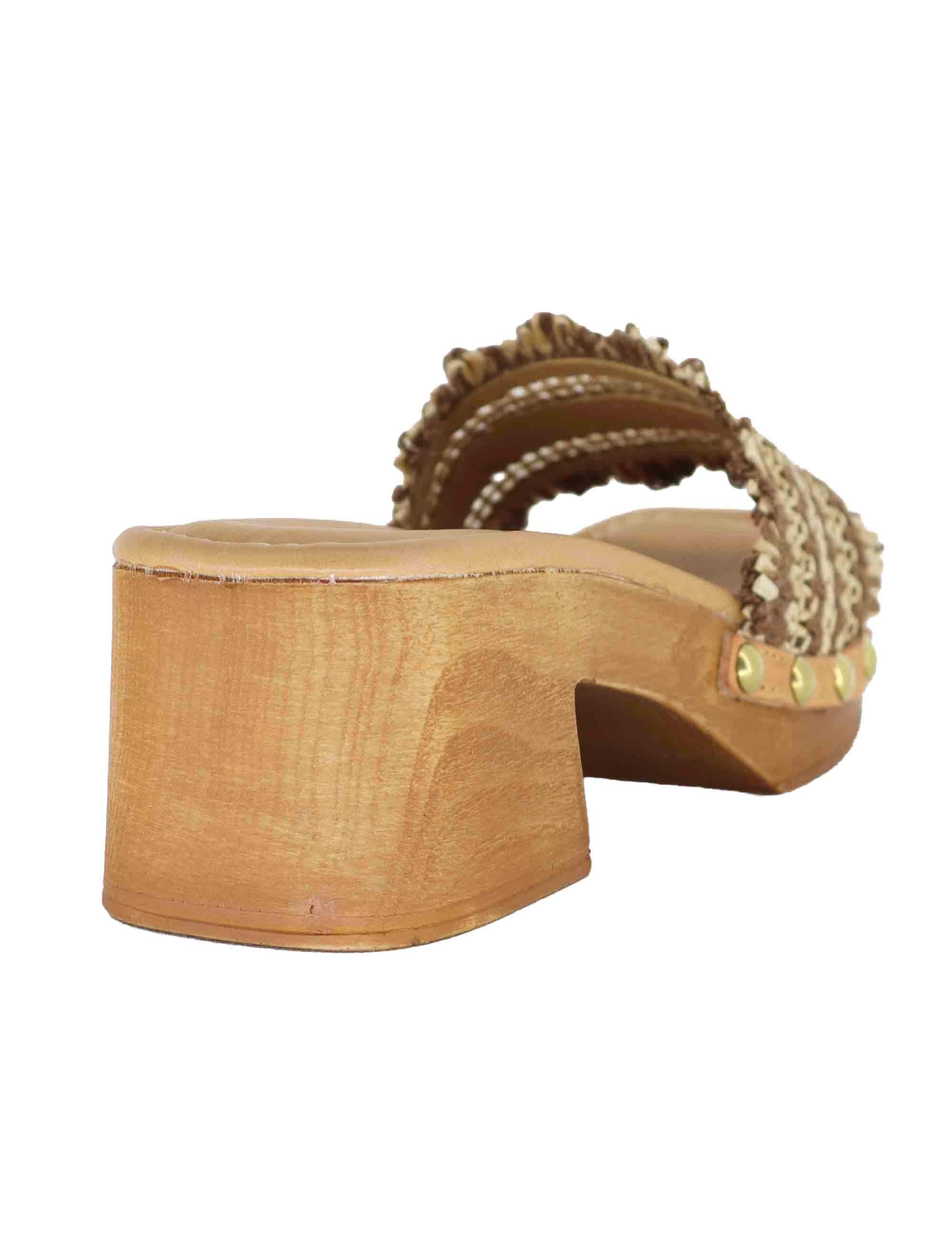 Sandali donna in rafia intrecciata cuoio con tacco in legno SR9234 014 Sandro Rosi 