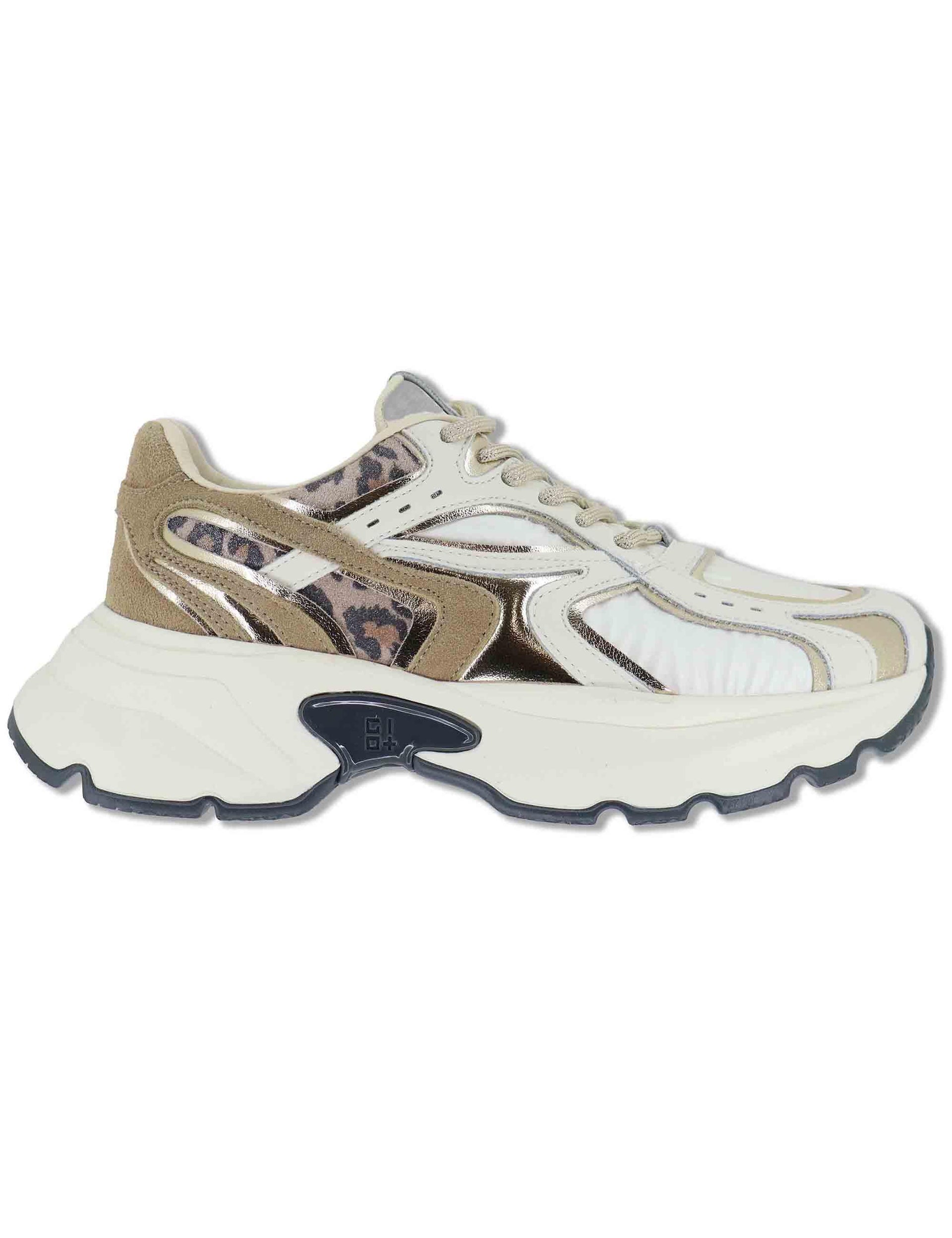 Sneakers donna Chunky in pelle e tessuto coff white on inserti a contrasto DALIA 12 Gio + 