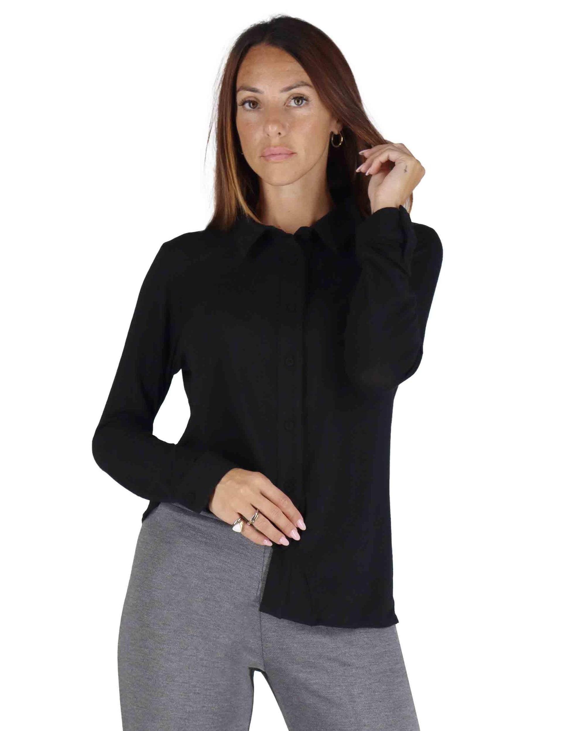 Camicie donna in jersey nero a maniche lunghe JABCM0025-F1050 9999 Justmine 